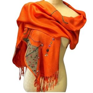 Lamaria Shawl Orange With Patch Work & Sequence